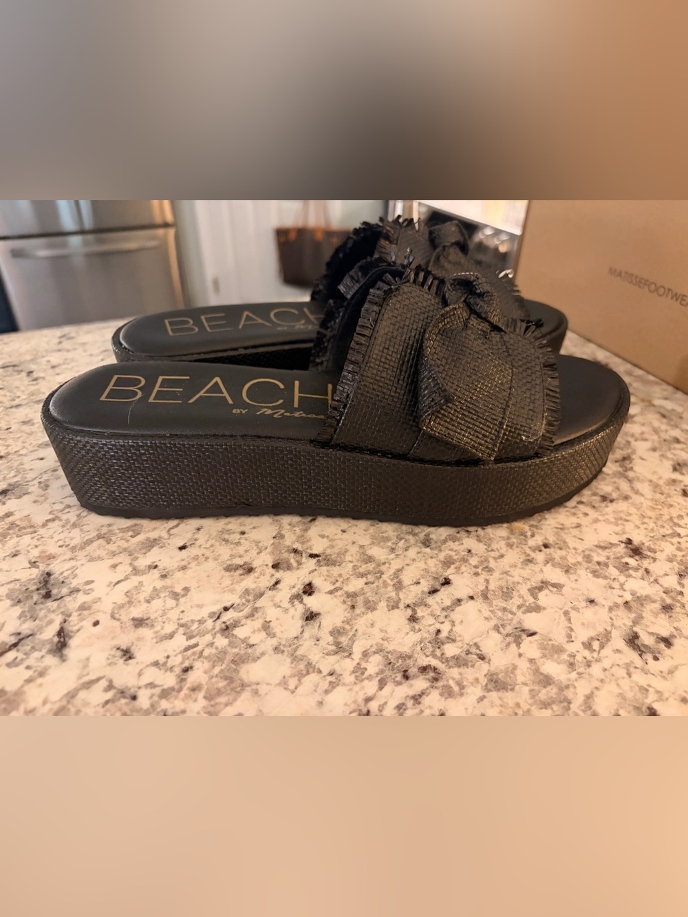 NIB Beach by Matisse Black Bow Platform Slide 10 M